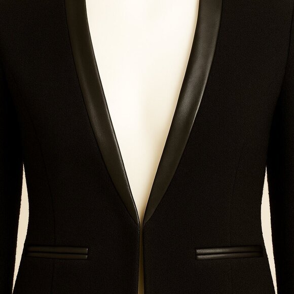 Milly | Nubby Wool & Leather Tuxedo Blazer Size 6 | EUC - Picture 5 of 11